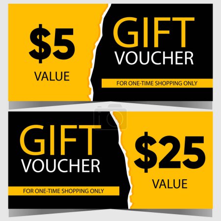 Photo for Gift voucher, coupon or certificate to get a discount for shopping during the sale and special offer season. Vector illustration in black and yellow colours for sales promotion and advertisement. - Royalty Free Image