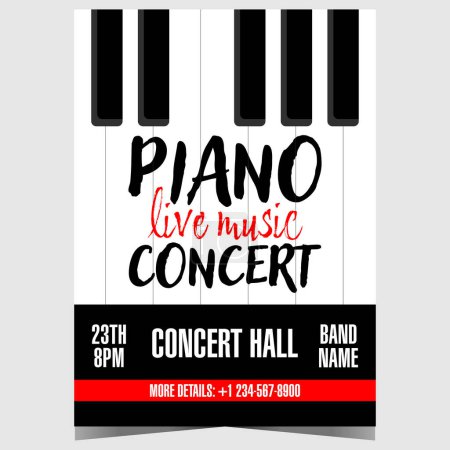 Photo for Piano music concert banner or poster with piano keys on background. Vector illustration of promo flyer or invitation leaflet for live piano music concert or festival. Ready to print isolated affiche. - Royalty Free Image