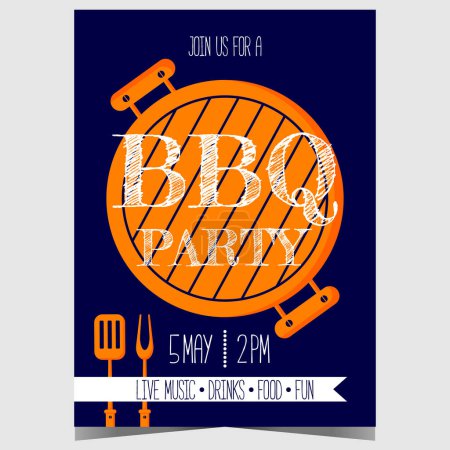 Photo for Barbecue party poster or banner with a grill or brazier on background. Vector BBQ party invitation for friends and family for an outdoor picnic to cook the beef or pork steak on a grill or grate. - Royalty Free Image