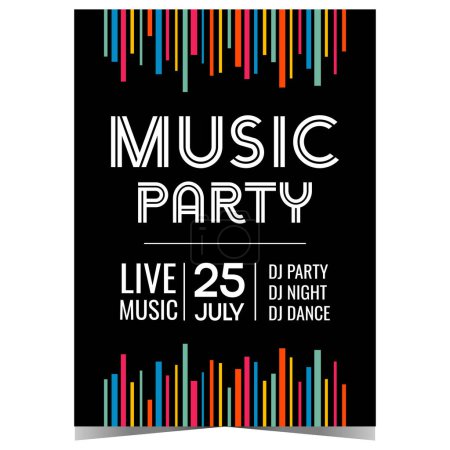 Photo for Music party vector illustration design on black background. Promotional banner or poster and invitation leaflet or flyer for musical disco dance event or night club with live DJ and HQ sound. - Royalty Free Image