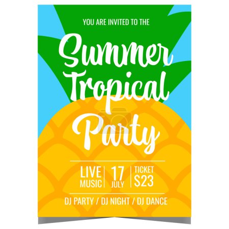 Photo for Summer tropical and exotic party invitation banner or poster with pineapple on the background. Vector illustration design for summer vacation and holiday entertainment with friends and family. - Royalty Free Image