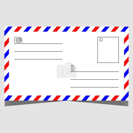 Photo for Empty mail postcard design template. Vector illustration of blank mockup of standard paper post card with fields for recipient and sender and place for postage stamp. Ready to print horizontal layout. - Royalty Free Image