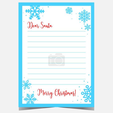 Photo for Santa Claus Christmas letter template design with blue snowflakes on white background. Dear Santa festive layout for children to write their wishes to Santa Claus during winter holidays celebration. - Royalty Free Image