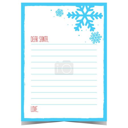 Photo for Dear Santa postcard or wish list blank template for children to fill in and send it to Santa Claus during Christmas holidays. Ready to print festive layout with blue snowflakes on white background. - Royalty Free Image