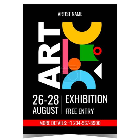 Photo for Art exhibition design template with colourful abstract geometric shapes on the background. Banner, poster, leaflet or flyer for culture event, painting and photos exposition by famous artists. - Royalty Free Image