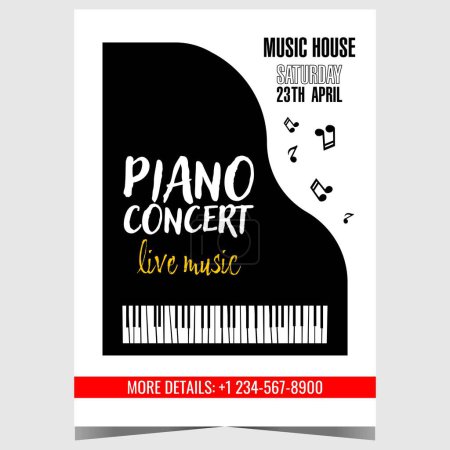 Photo for Piano concert invitation flyer, promo banner or poster with black grand piano and musical notes in the white background. Vector design template of leaflet or booklet for piano live music festival. - Royalty Free Image