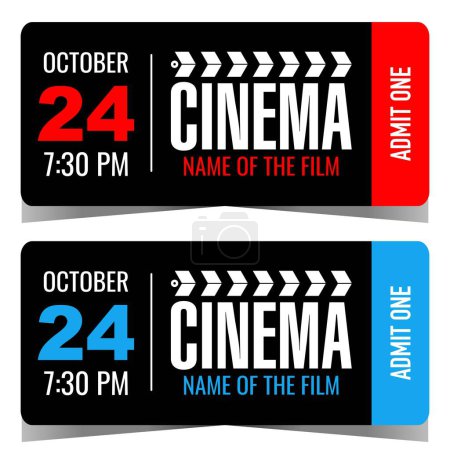 Photo for Cinema ticket template in modern design. Vector movie ticket with rounded corners and cinematographic clapperboard elements. Ticket also suitable for film festival access or cinema entrance control. - Royalty Free Image