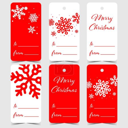 Photo for Christmas labels or tags for gifts with snowflakes and Merry Christmas lettering on red and white background. Vector printable stickers design to tag presents for Christmas and New Year holidays. - Royalty Free Image