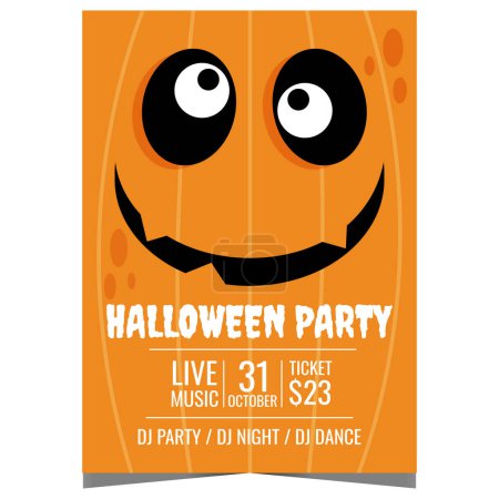 Photo for Halloween party poster with funny pumpkin character on the background. All saints' day holiday invitation banner, leaflet or flyer to celebrate the feast in spooky and scary ambience. - Royalty Free Image