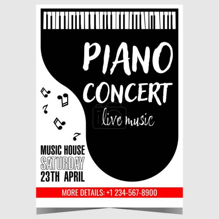 Photo for Live piano music concert invitation poster with grand piano and musical notes on white background. Vector banner, handout or cover for classical instrumental music festival, artistic show or carnival. - Royalty Free Image