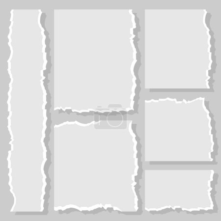 Photo for Blank torn paper pages to leave note, memo, reminder or notification for office colleagues. Vector design of set of empty disrupted sheets with textured edge for text or little message. - Royalty Free Image