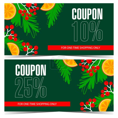 Photo for Discount coupon for Christmas shopping season with holiday decoration elements and price reduction percent indicated. Can be used as sale and special offer ticket, talon, gift voucher or certificate. - Royalty Free Image
