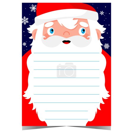 Photo for Christmas wish list or letter to Santa blank template with cartoon Santa Claus with big white beard and snowflakes. Empty postcard for kids to write the message during the magic of the holidays. - Royalty Free Image