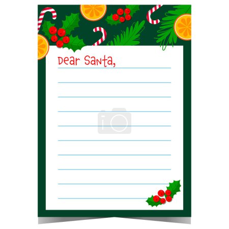 Photo for Dear Santa blank template for Christmas wish list with winter holidays decorations. Empty design of postcard or letter to Santa Claus for kids to write a message or greetings. Ready to print vector. - Royalty Free Image