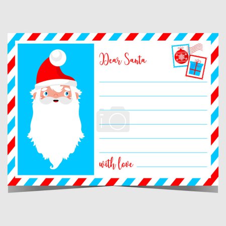 Photo for Dear Santa Christmas postcard or wish list template for kids to write a letter and send it to the North Pole. Blank template to fill out with a text or message for Santa Claus during winter holidays. - Royalty Free Image