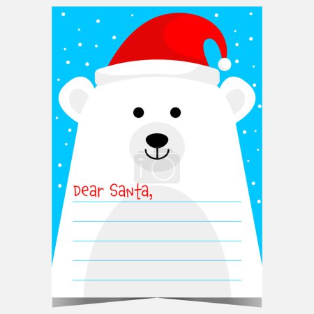 Photo for Christmas wish list with polar bear cartoon character in the background. Letter template to Santa with blank space to fill out and send to the North Pole during the winter holidays to receive gifts. - Royalty Free Image
