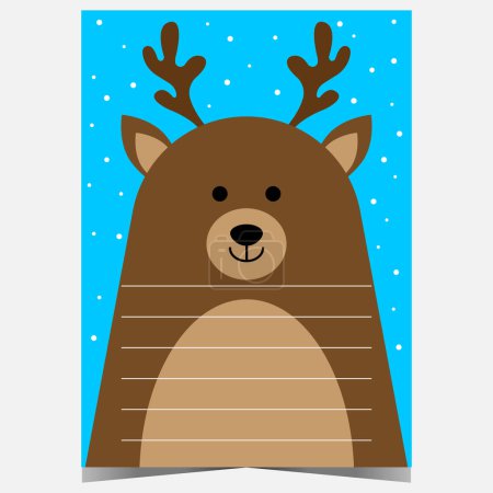 Photo for Christmas postcard or mail with wish list to Santa Claus with funny deer cartoon character in the background. Letter template for kids with empty space to write greetings for the winter holidays. - Royalty Free Image