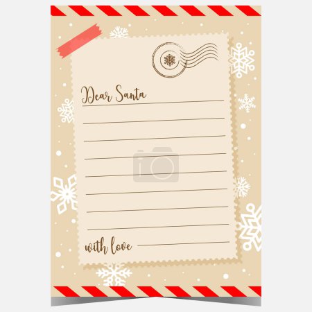 Photo for Christmas letter template to Santa with snowflakes in the background. Christmas wish list or postcard for kids to write a message of congratulation to Santa Claus and sent it to the North Pole. - Royalty Free Image