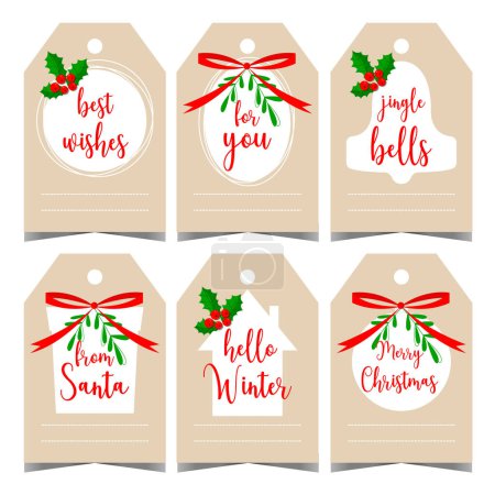 Photo for Gift tag or label for Christmas presents to tie it out and sign or write a congratulatory message. Traditional Christmas gift badge, tab or sticker with holiday decorations. - Royalty Free Image