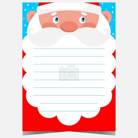 Photo for Christmas letter or wish list template with Santa Claus on background and empty space to write a greeting text or congratulation message on Santa's beard. Ready to print vector illustration. - Royalty Free Image