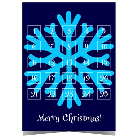 Photo for Advent calendar for Christmas with a big snowflake on the background and the inscription Merry Christmas. Vector Christmas advent calendar for counting down the days from December 1st to 25th. - Royalty Free Image