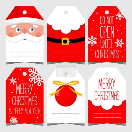 Photo for Christmas label or tag for gift with decorative elements as Santa Claus, snowflakes and Christmas ball. Vector design template with empty space to write a text or greeting message. - Royalty Free Image