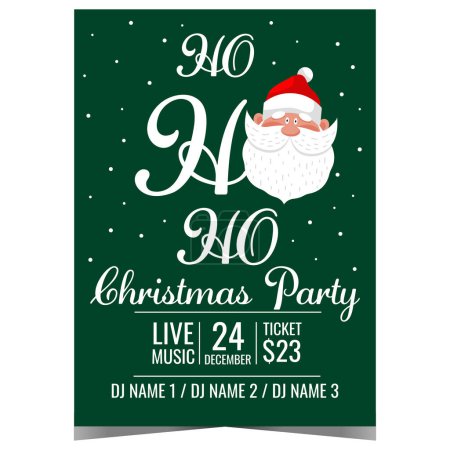 Photo for Christmas party invitation banner or poster with funny cartoon Santa Claus portrait. Festive flyer or leaflet to announce Christmas Eve celebration in winter holidays ambience. Vector illustration. - Royalty Free Image