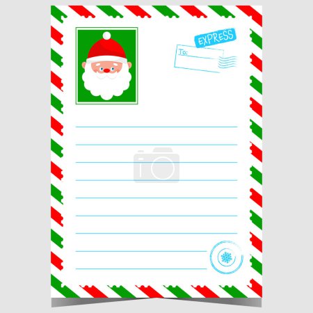 Photo for Christmas letter template with cartoon Santa character portrait and North Pole stamp. Vector design of Christmas letter for kids to write a message to Santa during winter holidays. - Royalty Free Image