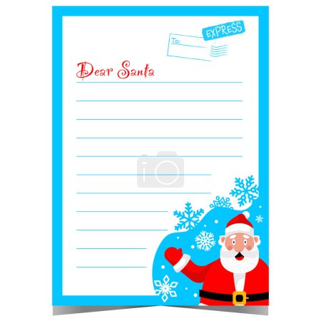 Photo for Christmas letter to Santa Claus with portrait of a friendly cartoon Santa character and lined empty space for writing greeting or congratulation message. Ready to print vector illustration. - Royalty Free Image