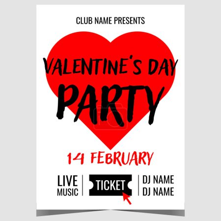 Photo for Valentine's Day party banner or poster with big red heart to invite your beloved for a romantic event in the night club to celebrate the holiday on February 14. Ready to print vector illustration. - Royalty Free Image