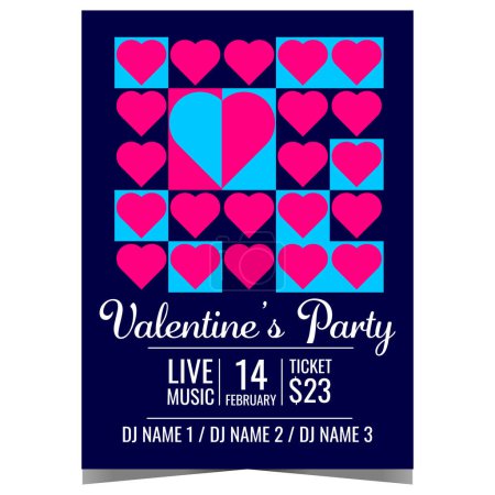 Photo for Valentine's party invitation with abstract geometric hearts to celebrate the Feast of Saint Valentine on February 14 in romantic and sentimental ambiance. Ready to print vector illustration. - Royalty Free Image