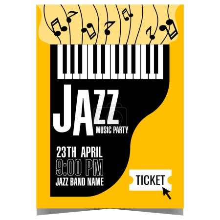 Photo for Jazz music party invitation poster or banner with black grand piano and musical notes on yellow background. Vector promo leaflet or flyer for jazz concert, music festival or club entertainment event. - Royalty Free Image
