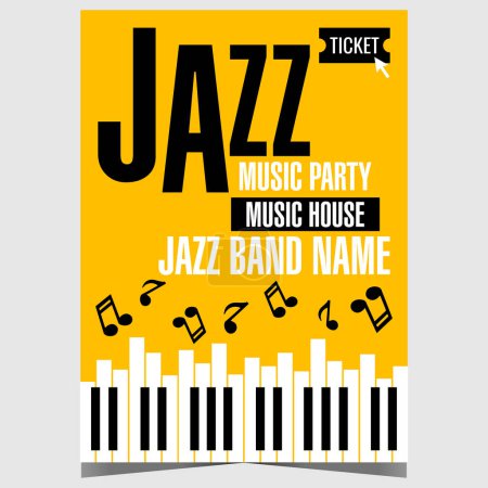 Photo for Jazz music party invitation with piano keys and musical notes on yellow background. Vector poster or banner suitable for jazz music festival, live concert or show and other cultural music events. - Royalty Free Image