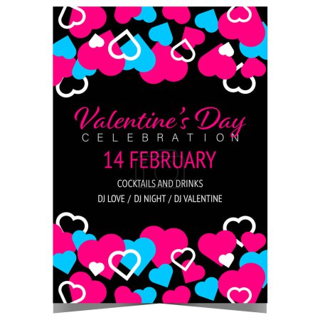 Photo for Valentine's Day celebration poster or banner to invite friends to the romantic party in disco dance club. Vector invitation leaflet or flyer for the Feast of Saint Valentine with many pink hearts. - Royalty Free Image