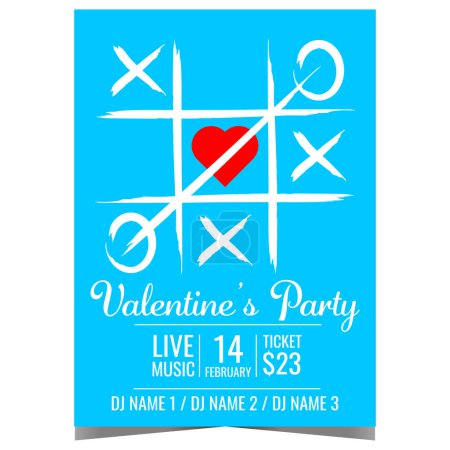 Photo for Valentine's Day party invitation template with Tic-tac-toe game and heart in the background. Vector banner or poster for Feast of Saint Valentine to celebrate a romantic event with your loved one. - Royalty Free Image