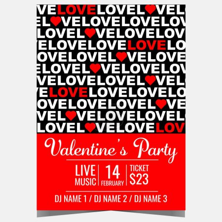 Photo for Valentine's Day party poster or banner filled with red and white hearts and word Love. Invitation leaflet or flyer for an entertainment event at a disco dance club during Feast of Saint Valentine. - Royalty Free Image