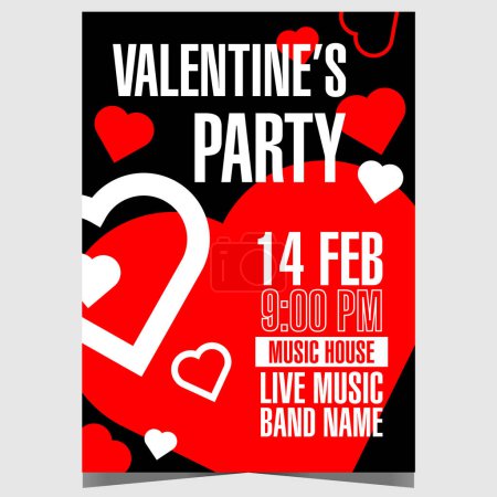 Photo for Valentine's Day party design template in red, white and black colours. Vector banner, poster or flyer for romantic evening event at disco dance club to celebrate the Feast of Saint Valentine. - Royalty Free Image