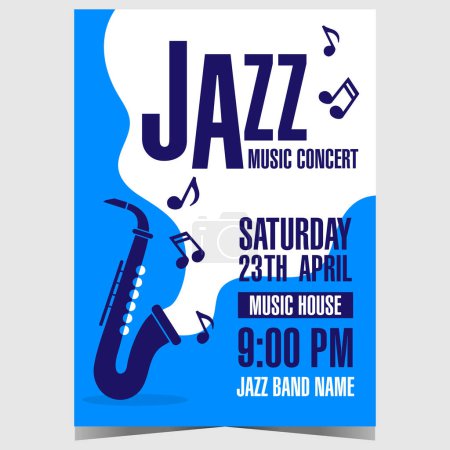 Photo for Jazz music concert banner or poster with saxophone and musical notes. Vector design of leaflet, flyer or booklet suitable for a cultural festival, entertainment show or community event invitation. - Royalty Free Image