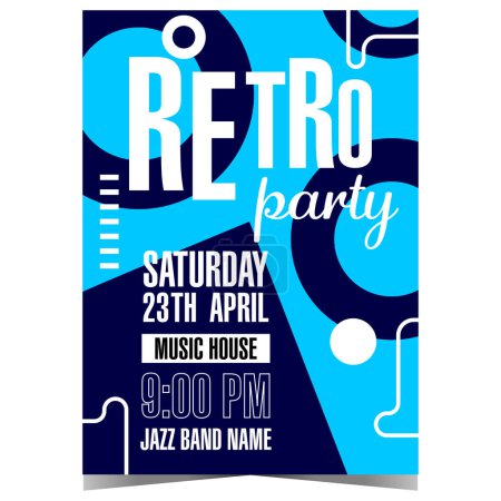 Photo for Retro music party invitation template for disco dance event at nightclub. Vector design banner, poster or flyer with abstract elements on blue background for live show or entertainment event. - Royalty Free Image