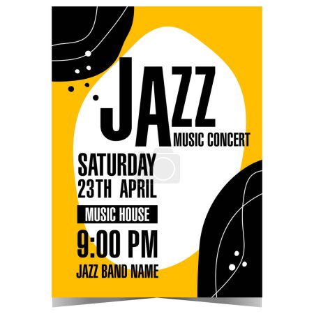 Photo for Jazz music concert template for poster, banner or invitation flyer with arbitrary shapes and lines in black, yellow and white colours. Vector design for music festival, live performance or show. - Royalty Free Image