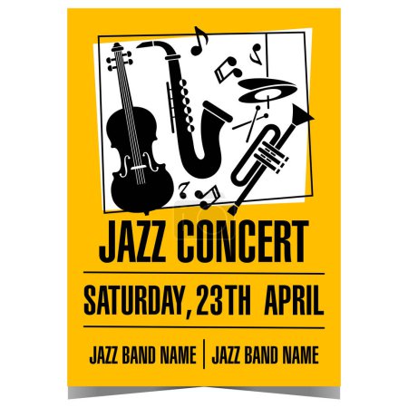 Photo for Jazz concert invitation poster or banner with a saxophone and other musical instruments. Vector design template of leaflet or flyer for music festival, live instrumental session or cultural show. - Royalty Free Image