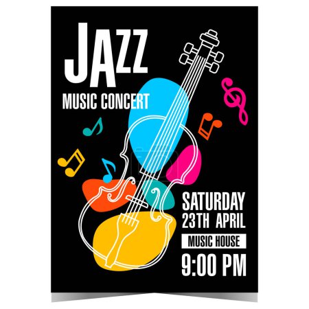 Photo for Jazz music concert leaflet or flyer with a violoncello and colourful musical notes. Vector template of invitation poster or banner for instrumental session at the Philharmonic or open air festival. - Royalty Free Image