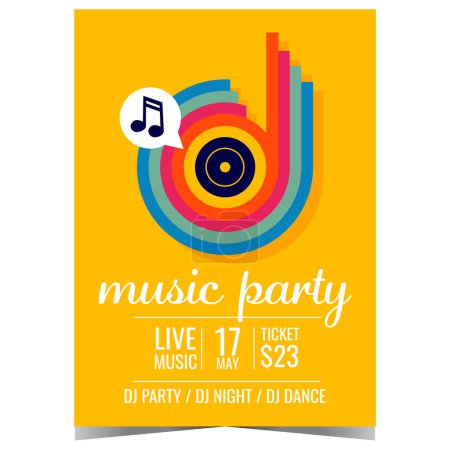 Photo for Music party invitation banner or poster with multi-coloured lines twisting into a vinyl record. Vector design template for music festival, live concert or show and disco dance event at night club. - Royalty Free Image
