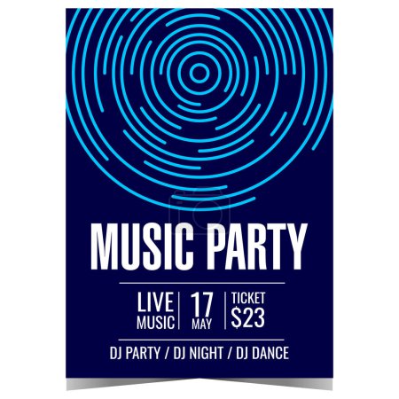 Photo for Music party design template with psychedelic circles on the background. Vector illustration of invitation banner or poster for music concert or festival, entertainment event at disco dance night club. - Royalty Free Image