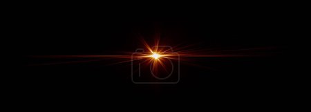 Foto de Ilustración 3D Gold Orange Optial Flare Light sobre fondo negro. Lente óptica Flare 3D elemento de efecto de renderizado para añadir superposición o filtro de pantalla sobre sus fotos. Resplandor solar abstracto lente digital llamarada fondo. - Imagen libre de derechos