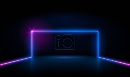 Photo for 3d render, abstract black background with red pink blue neon geometric line glowing in ultraviolet spectrum, square frame. Neon Football goal, socker - Royalty Free Image
