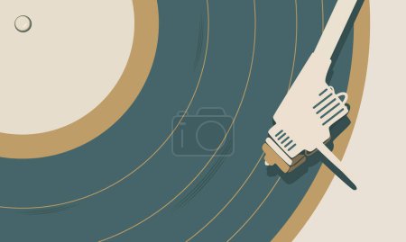 Photo for Retro music turntable for vinyl records. Vintage gramophone sound player audio disc in soft gree biege color. Vector realistic 3d illustration on biege background. - Royalty Free Image
