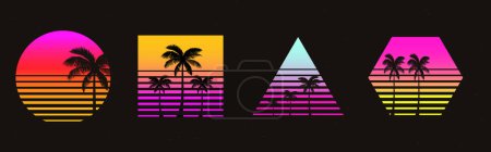 Photo for Set of retro futurism shapes, flyer geometric elements. Holographic backlighting in the 80s - 90s. Futuristic vaporwave design. Fashionable forms for merch and t-shirts. Vector set of glitch elements. - Royalty Free Image
