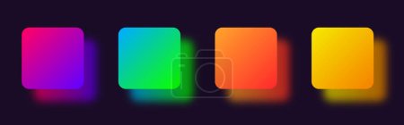 Photo for Set of transparent frames in glass morphism style. Place for your texts and images. Bright neon squares with a background blur effect, a place for icons, a set of multi-colored frames for a dark background - Royalty Free Image