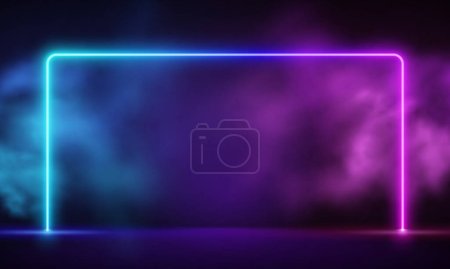 Photo for Glowing neon pink square with vibrant fog abstract background. Electric light frame. Geometric fashion design vector illustration. Empty minimal art decoration. 80s neon square frame,  square shape, empty space, ultraviolet light - Royalty Free Image